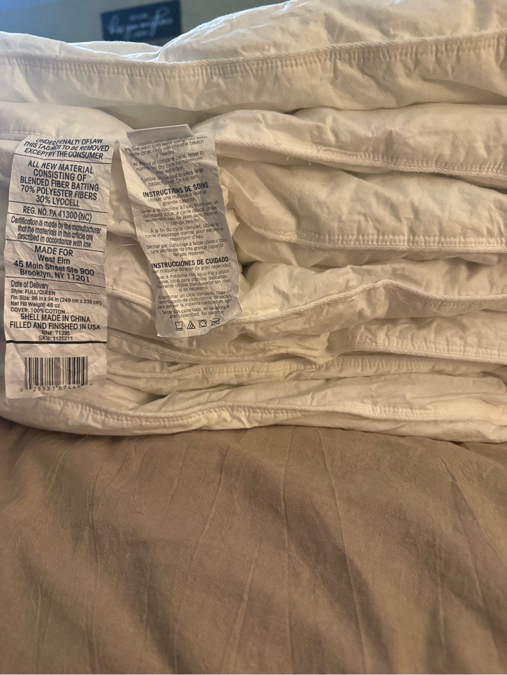 West Elm White Down Alternative Full/Queen Comforter 100% Cotton - Picture 5 of 7